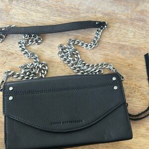 Aimee Kestenberg Black Leather Chain Crossbody Handbag Purse Silver Leopard